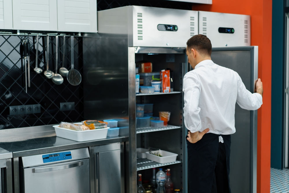 Professional Kitchen Chef Looks, into Fridge