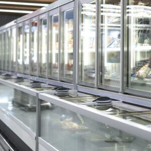 supermarket fresh food in the fridge shelves
