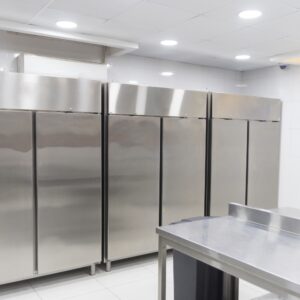 room with refrigeration equipment for cutting meat. A place to store meat for a restaurant