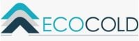 Logo with three stacked chevron shapes in blue, light blue, and grey on the left. To the right is the word ECOCOLD in uppercase letters, with ECO in light blue and COLD in dark blue, all on a white background.